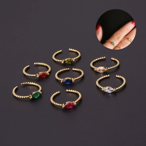 Marquise Bunter Zirkonia Offener Ring Vergoldet Kupfer Perlen Verstellbares Band Schmuck Mode Finger Ornament Damen