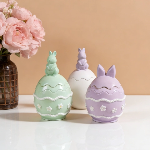 Easter Bunny Egg Storage Box Silicone Mold DIY Epoxy Resin Jewelry Organizer Jar Candle Cup Embossed Crafting Tool