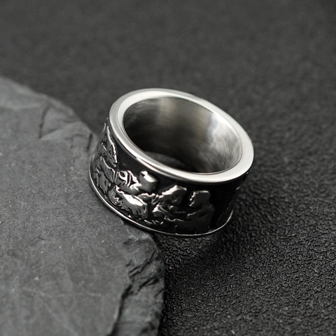 Bague Vintage en Acier Inoxydable avec Relief de Personnage Religieux pour Hommes Femmes Anneau Large Antique Bijoux de Mode