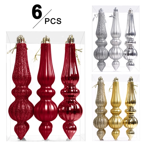 Christmas Tree Ornaments Hanging Icicle Drop Pendants Shatterproof Plastic Electroplated Matte Glitter Xmas Decoration