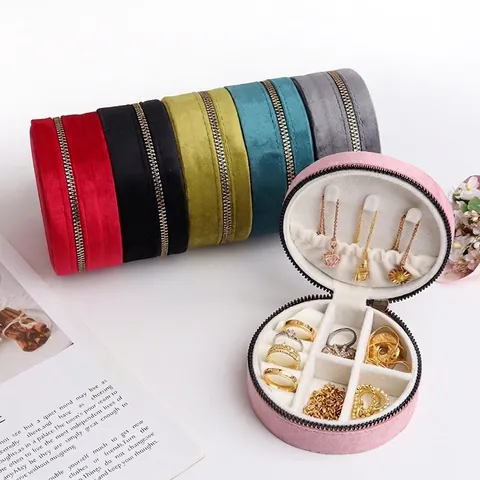 Velvet PU Leather Jewelry Box Portable Travel Mini Storage Organizer Zipper Closure For Rings Earrings Necklaces Women