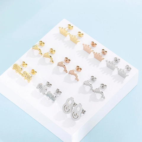 Minimalistische Edelstahl Ohrstecker Herz Junge Mädchen Lebensbaum Elefant Delfin Krone Stil Für Frauen Mädchen Hypoallergen
