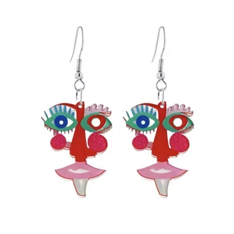 Orecchini in Acrilico con Volto Umano Astratto Creativo Stile Pop Art Artistico Orecchini Pendenti Irregolari per Donna Gioielli per Feste Regalo