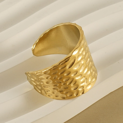 Retro Ring Mit Hammerschlag-Effekt Vergoldeter Edelstahl Verstellbar Offen Persönlichkeit Hip Hop Schmuck Für Damen Und Herren