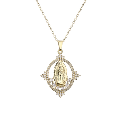 Collar Colgante Virgen María Religiosa Chapado En Oro Cobre Circón Cruz Joyería Moda Para Mujeres Hombres