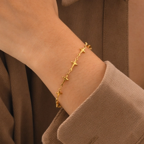 Pulsera Minimalista De Acero Inoxidable Con Estrellas De Cuatro Puntas Cadena Ajustable Joyería Vintage Para Mujer