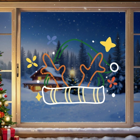 Christmas Reindeer Antler Window Sticker PVC Static Cling Double Sided Color Cartoon Festive Glass Door Decal Removable