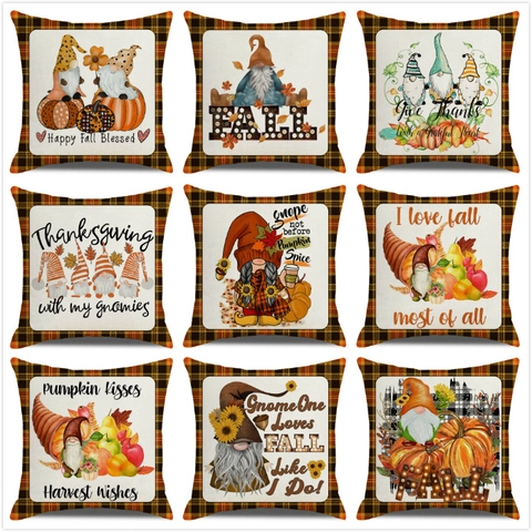 Herfst Thanksgiving Kussenhoes Gnome Pompoen Linnen Kussensloop Oogst Val Home Decor Couch Sofa