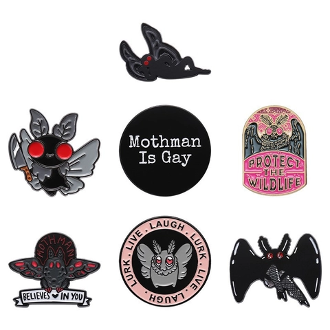 Spilla a Bottone in Smalto Serie Gothica Oscura Cartone Animato Gatto Pipistrello Mothman Lega Spilla Personalizzata Animali Spaventosi Distintivi per Vestiti Borse Arredo