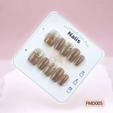 Handmade ABS Press On Nails Chinese Style Gradient Cat Eye Bamboo Pattern Short Square Round Reusable Fake Nails Women
