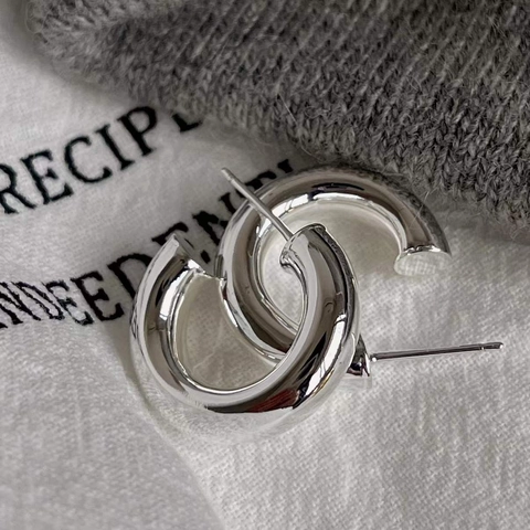 Orecchini A Cerchio Minimalisti A Forma Di C In Argento Sterling 925 Tubo Rotondo Lucidato Stile Geometrico Donna