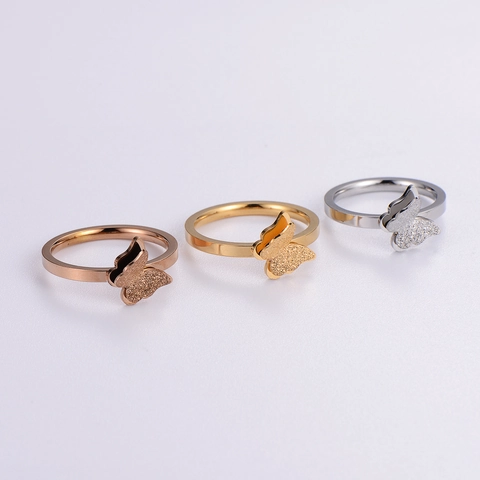 Double Layer Butterfly Ring For Women 316L Stainless Steel Simple Elegant Frosted Finish Matte Texture Jewelry