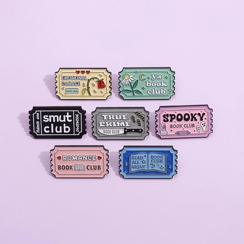 Creative Retro Ticket Book Club Enamel Pins Alloy Brooch Badges For Book Lovers Romance True Crime Spooky Reading Accessories