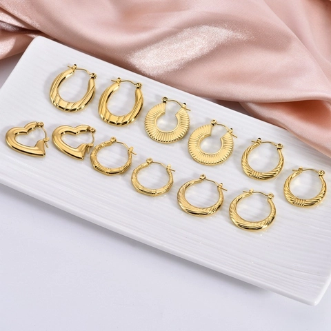 Minimalist Stainless Steel Geometric Hammered Earrings 18K Gold Plated Irregular Stud Earrings Fashion Commute Women Jewelry