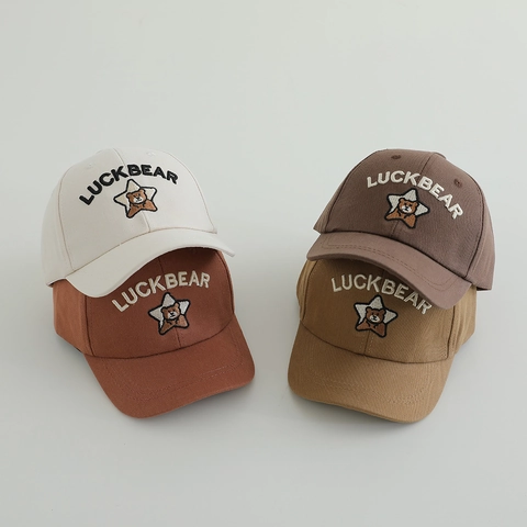Kids Baseball Cap Cotton Embroidery Cartoon Bear Star Adjustable Curved Brim Sun Hat For Toddler Boys Girls