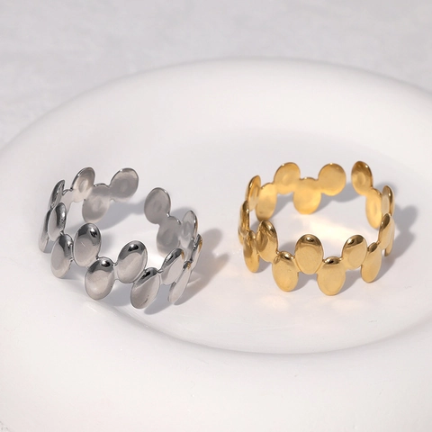Geometrischer Edelstahlring Für Damen Unregelmäßige Ellipsenkette Verstellbar Vergoldet Minimalistischer Stil