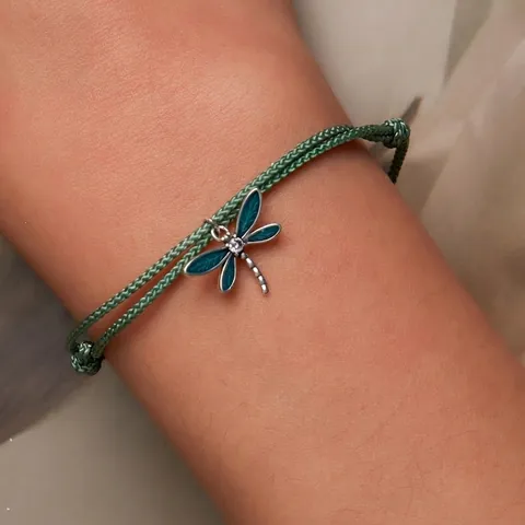 Bracciale In Corda Intrecciata Con Ciondolo Libellula Argento Sterling 925 Smalto Zircone Gioielli Estivi Regolabili
