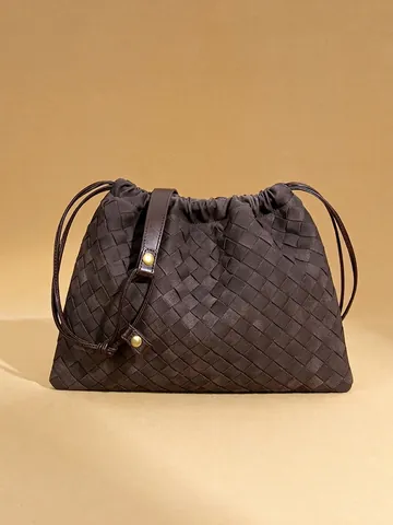 Gewebte Umhängetasche Mattes PU Leder Cloud Pouch Kordelzug Schicke Minimalistische Crossbody Handtasche Für Damen