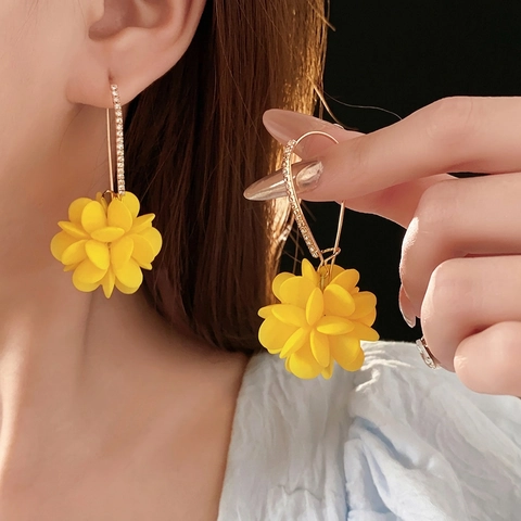 Orecchini Pendenti Con Fiori 3D Acrilico Strass Con Silver Earring Post Stile Foresta Gioielli Di Moda Per Donne