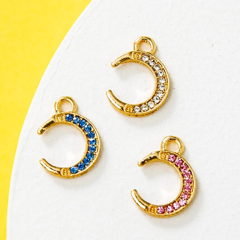 Dijes Luna Creciente Aleación Diamantes De Imitación Colgantes Brillantes Accesorios Joyas DIY Para Pulsera Collar Tobillera Mujeres