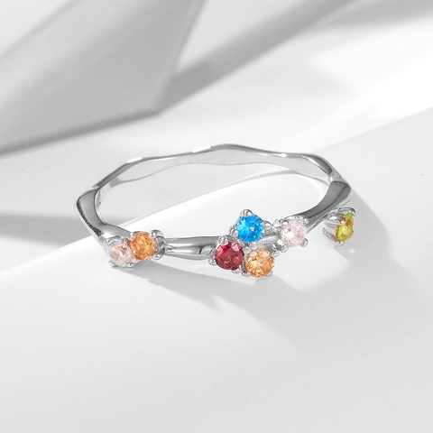 925 Sterling Silver Rainbow Zirconia Ring For Women Minimalist Wave Colorful Gemstone Finger Ring Ins Fashion Jewelry Party Gift