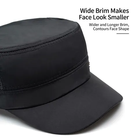 Men Cadet Cap Cotton Polyester Mesh Breathable Quick Dry Outdoor Sun Protection Flat Top Military Hat Adjustable Buckle