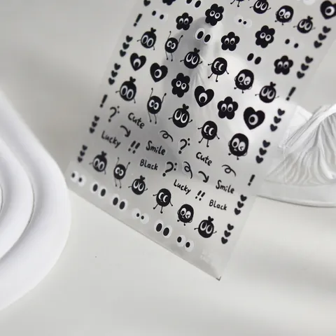 Adesivi Per Unghie Cartone Animato Nero Decorazione Manicure Sottile Resistente Autoadesivo Espressioni Carine Manicure