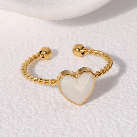 Herz Emaille Offener Ring Edelstahl 18K Vergoldet Verstellbares Gedrehtes Seilband Modeschmuck Für Frauen