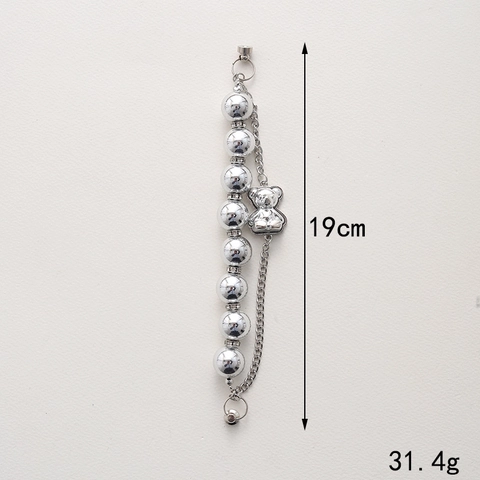 Y2K Zilver Metallic Acryl Kraal Hart Beer Telefoon Charm Strap Legering Ketting Kunstparel Tas Hanger Voor Vrouwen Sieraden