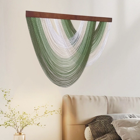 Handgefertigter Makramee Wandbehang Farbverlauf Baumwollseil Tapisserie Mit Holzstab Boho Quasten Fransen Nordischer Stil