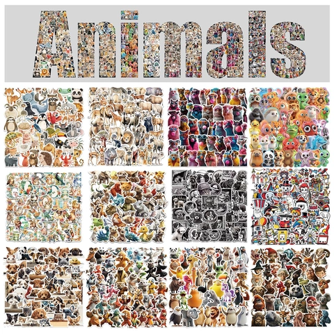 Simpatico Assortimento di Adesivi con Animali Cartoni Animati per Bambini Set di Decalcomanie in PVC Impermeabili per Laptop