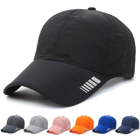 Baseball Cap Quick Dry Polyester Breathable Mesh Sun Protection Outdoor Sport Reflective Strip Adjustable For Men Women
