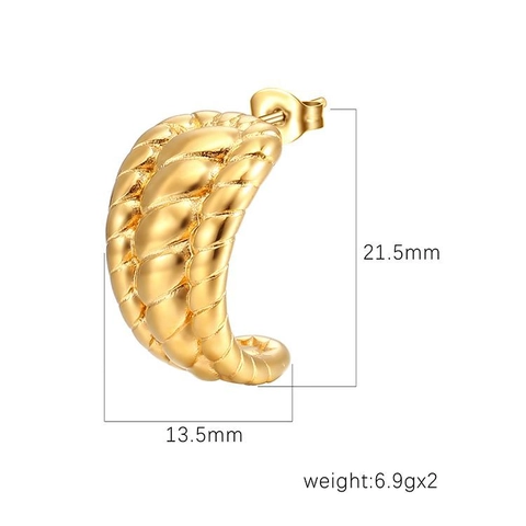Pendientes De Botón De Aro En C Chapados En Oro De 18K Acero Inoxidable Textura Trenzada Tejida Diseño De Moda Mujer