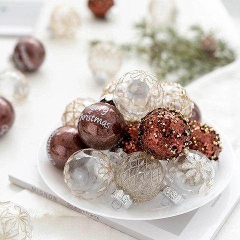 Christmas Decoration Balls Ornaments Plastic Electroplated Glitter Matte Glossy Tree Hanging Party Decor Champagne Coffee Gold