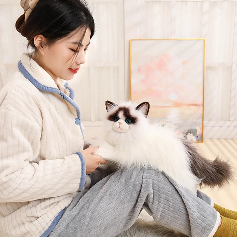 Realistic Ragdoll Cat Plush Toy Soft Long Fur Lifelike Simulation Animal Doll Home Decor Bedside Companion Birthday Gift