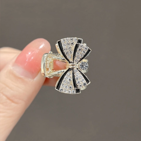 Bow Knot Mini Hair Claw Clip Alloy Rhinestone Enamel Elegant Small Hairpin Vintage Hair Accessory For Women Girls
