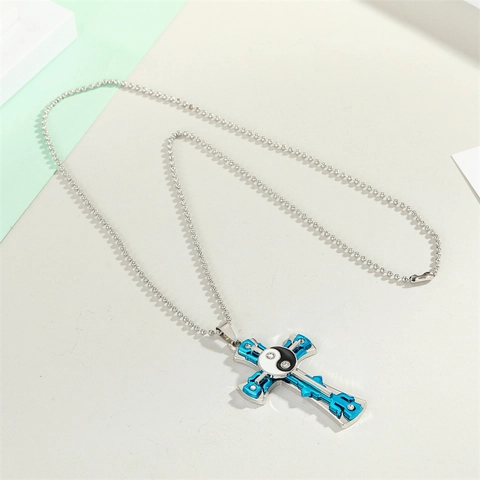 Collier Pendentif Croix Yin Yang Bagua Acier Inoxydable Alliage Zircon Strass Bijoux Retro Punk Pour Hommes