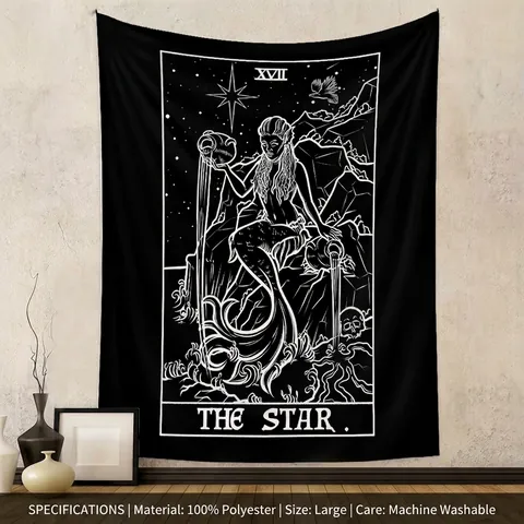 Arazzo Tarocchi Appeso A Parete Poliestere Nero Bianco Mistico Gotico Bohemien Luna Stella Decorazione Per Camera Da Letto