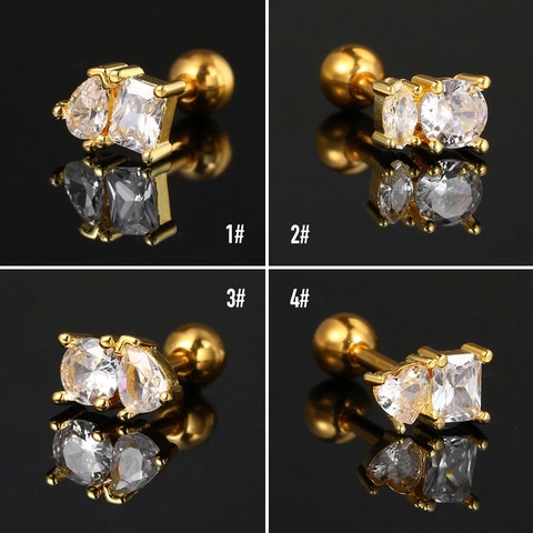 Tiny Zircon Ear Cartilage Studs Copper Cubic Zirconia With Stainless Steel Earring Post Screw Ball Back Geometric For Women