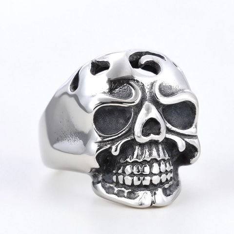 Anello Teschio Retro Acciaio Inossidabile Punk Gotico Colore Argento Vintage Per Uomini Donne Incisione Gioielli Biker