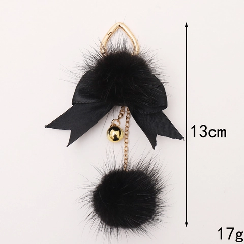 Fashion Plush Pompom Keychain Ribbon Bow Knot Golden Bell Bag Pendant Charm For Women Backpack Handbag Decoration Keychain