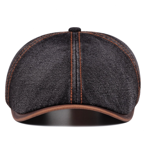 Gorra Newsboy Vintage Algodón Denim Lavado Sombrero Plano Con Borde De Cuero PU Ajustable Estilo Británico Retro