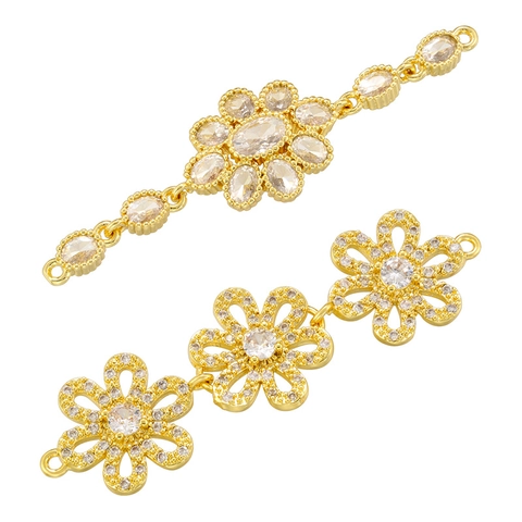 Conectores Joyas Flor Latón Circonita Doble Bucle Para Creación Pulsera Collar DIY Estilo Lujo