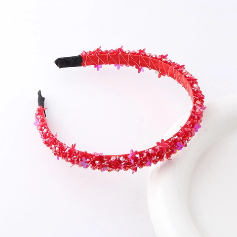 Elegant Handmade Artificial Crystal Flower Beaded Headband Sweet Floral Hair Hoop Sequined Headpiece Hair Accessory Women