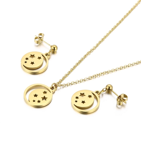 Collar Y Pendientes De Acero Inoxidable Colgante Redondo Luna Estrella Hueca Joyería De Moda Minimalista Para Mujeres
