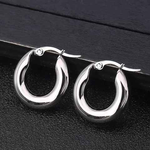Chunky Hoop Ohrringe Edelstahl Poliert Rund Geometrische Ohrbuckles Wasserdicht Minimalistisch Koreanischer Stil Damen