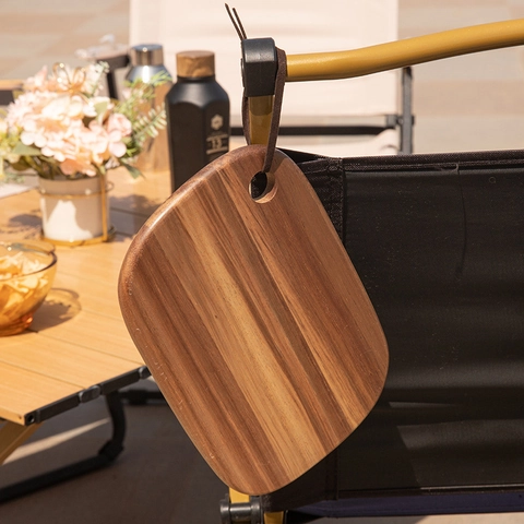 Acacia Wood Cutting Board Portable Solid Wood Cheese Tray With Leather Hanging Rope For Camping Outdoor Picnic