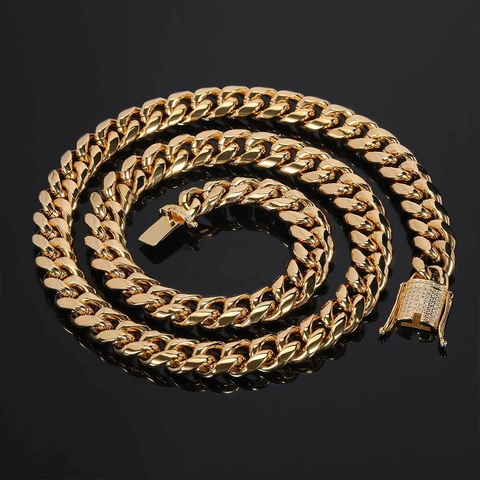 Collana Catena Cubana Hip Hop Acciaio Inossidabile Chiusura A Scatola Strass Gioielli Uomo Trendy Style