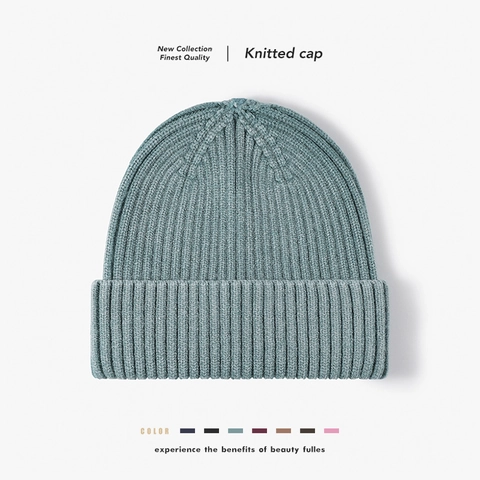 Ribbed Knit Beanie Hat Polyester Core Spun Yarn Warm Cuffed Brimless Washed Distressed Winter Outdoor For Men Women