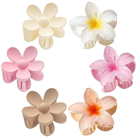 Ensemble de Pinces à Cheveux Fleur de Frangipanier en Résine Barrette Florale pour Femmes Vacances à la Plage Style Bohème Rétro Accessoire de Coiffure